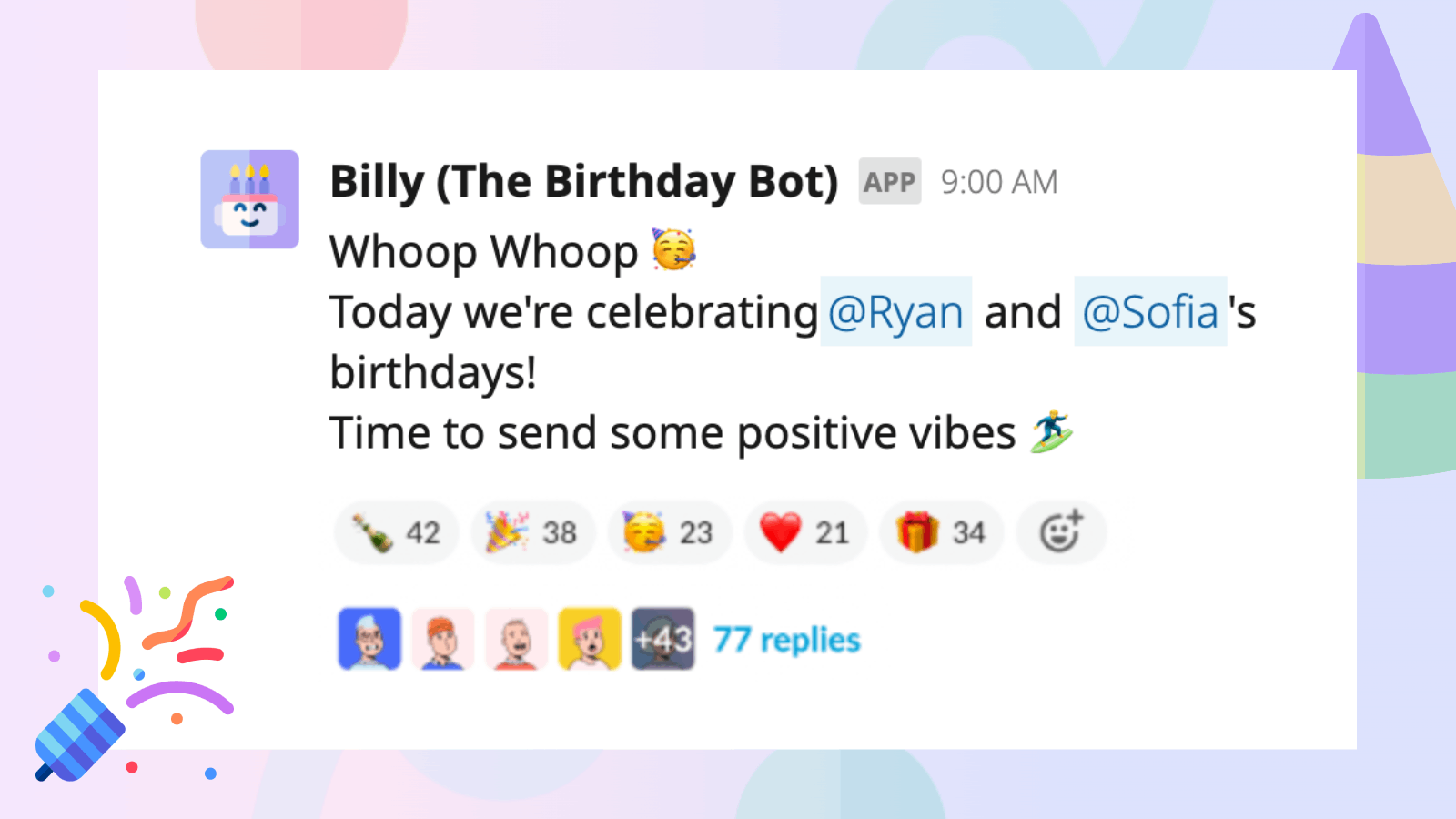 Slack için Billy Doğum Günü Botu - Bir takım arkadaşının doğum gününü bir daha asla unutma medya 1