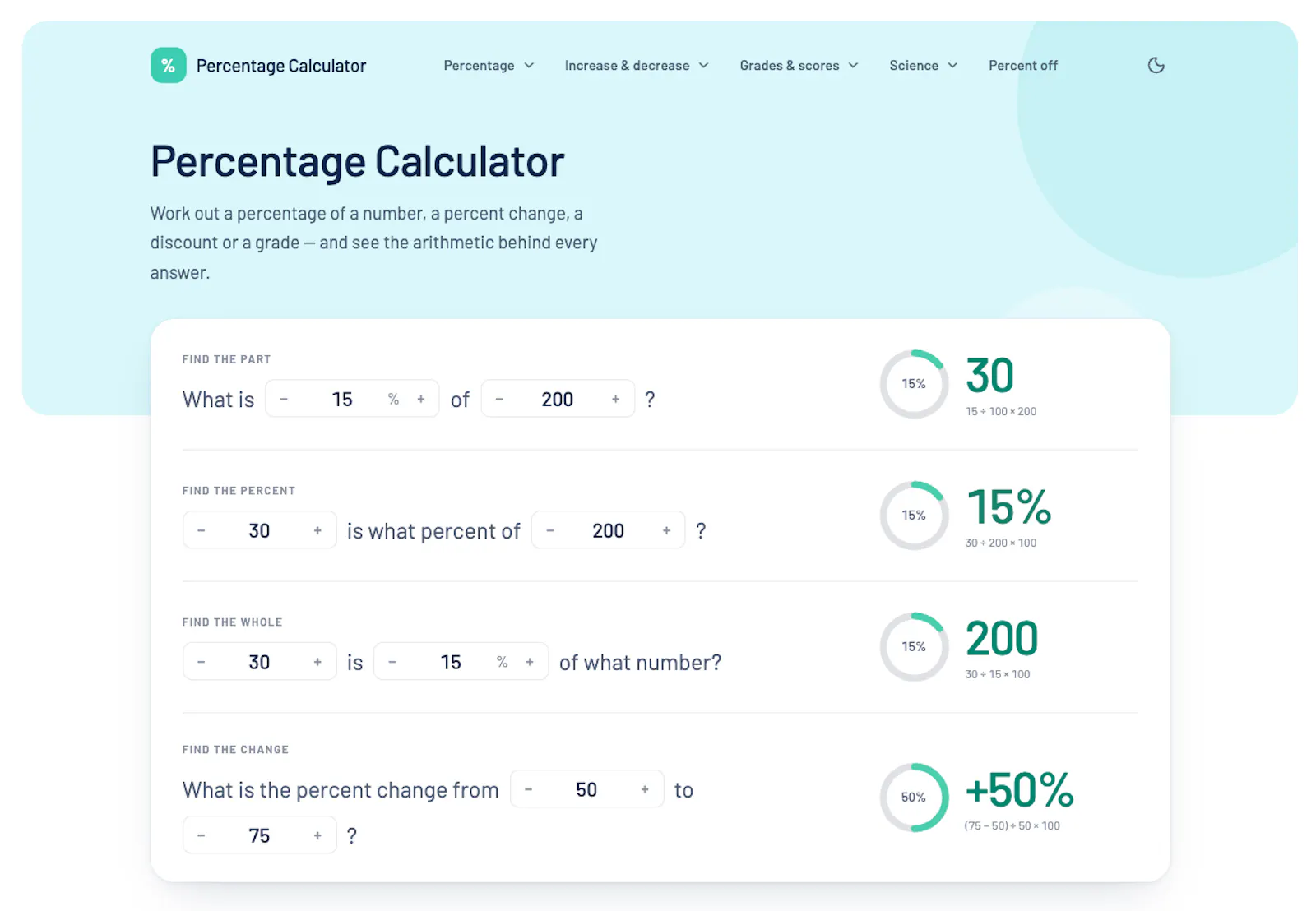 PercentageCalcs screenshot 1