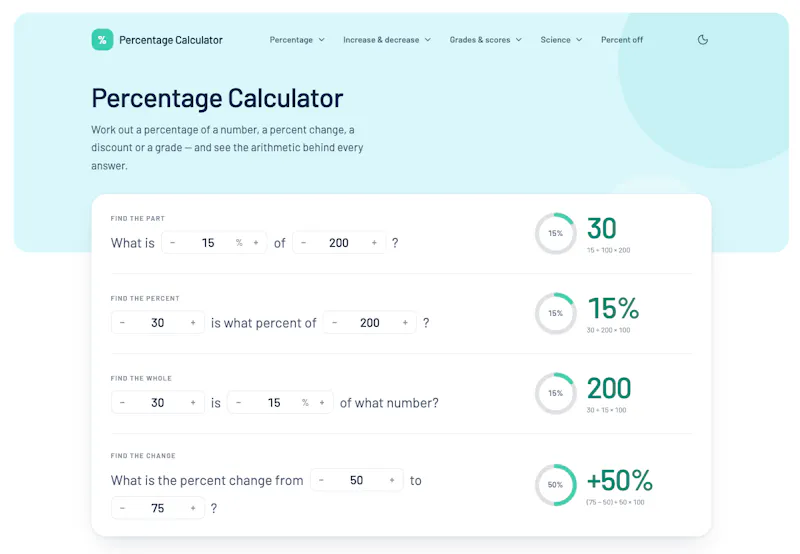 PercentageCalcs screenshot 1