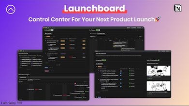Notion Virtual Assistant Dashboard, mostrando lançamentos de produtos simplificados e gerenciamento de projetos automatizado.
