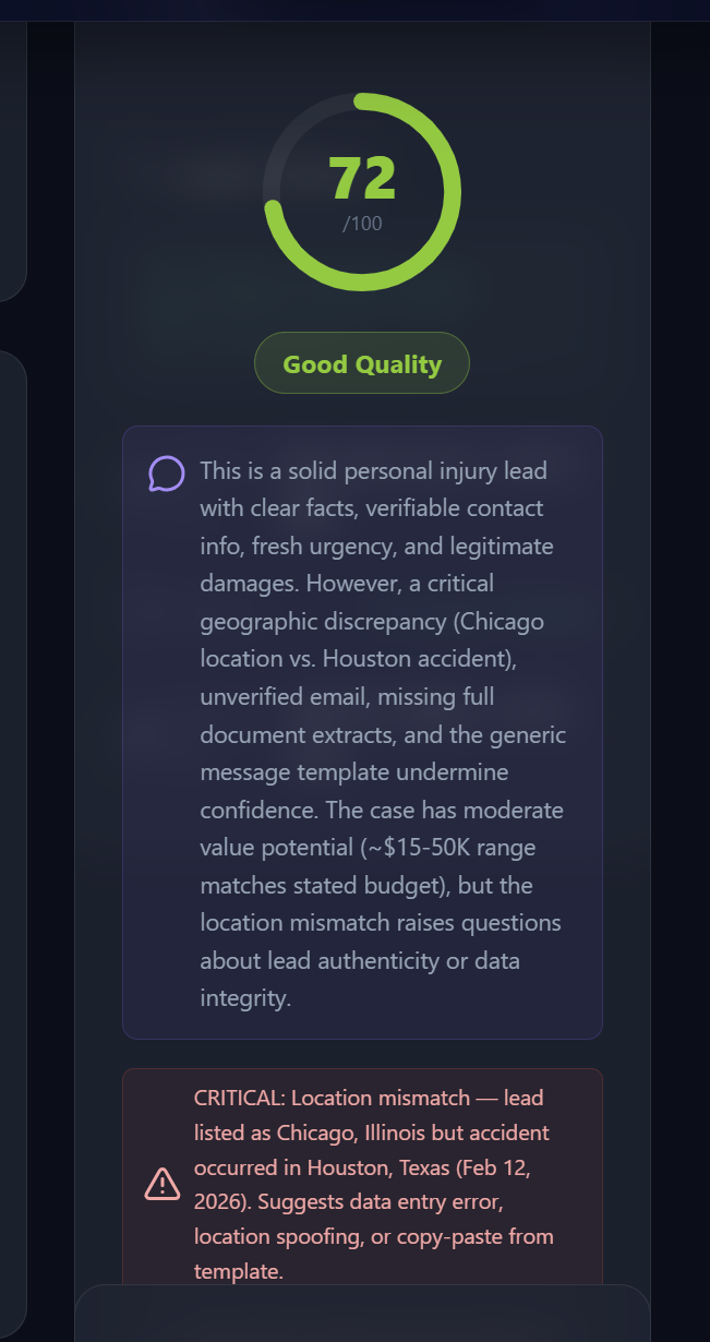 Jurory AI Legal Lead Scoring gallery image