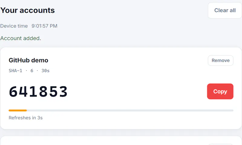 TOTP Authenticator screenshot 2