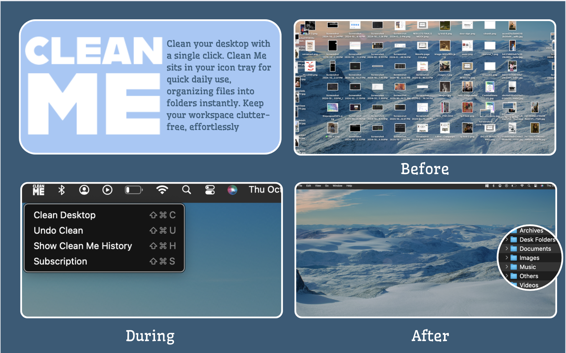 startuptile Clean Me-One-click MacOS desktop organizer & productivity booster