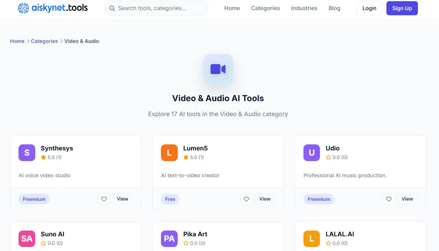 Video & Audio Ai Tools Directory 제품 배너