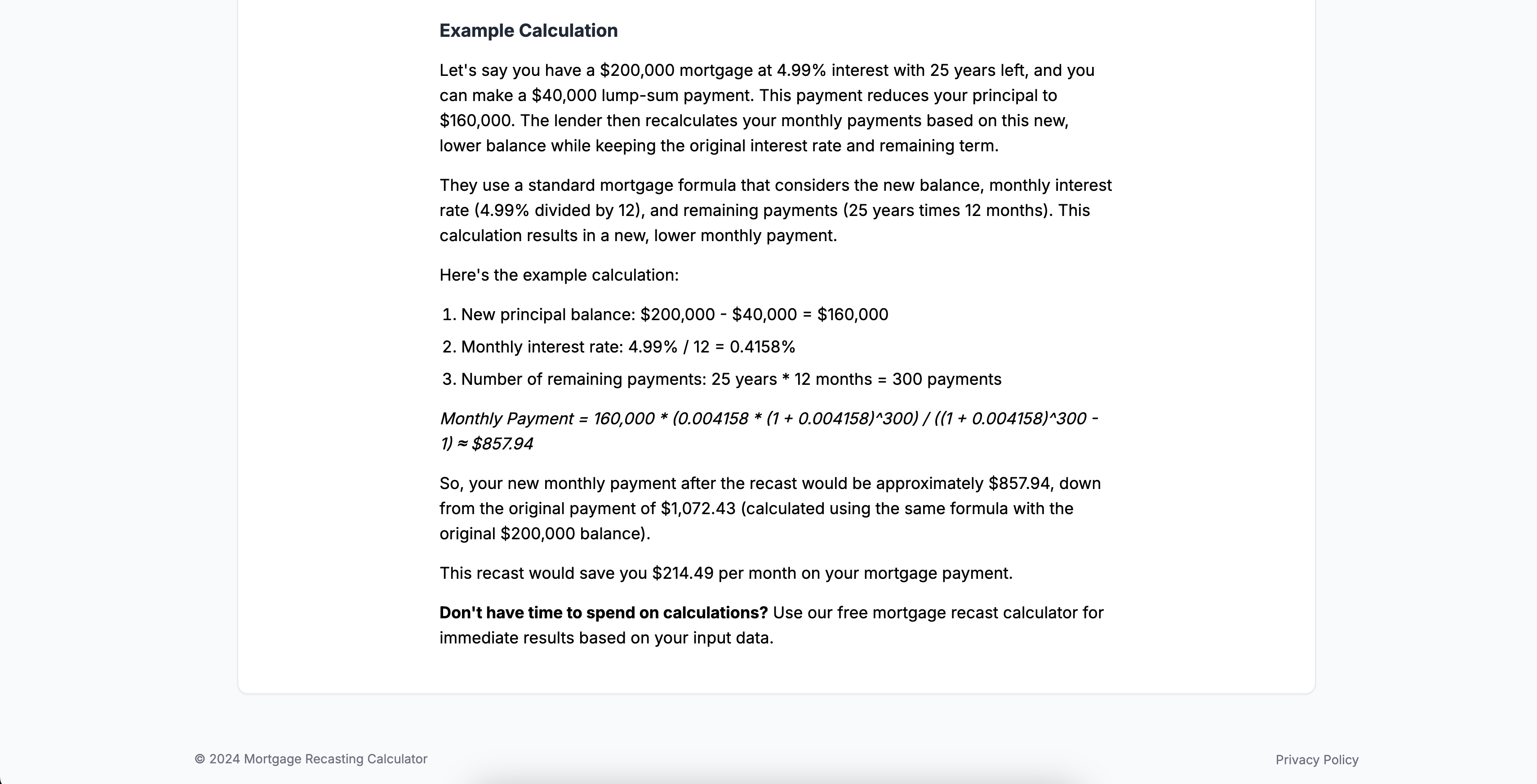 Mortgage Recast Calculator gallery image