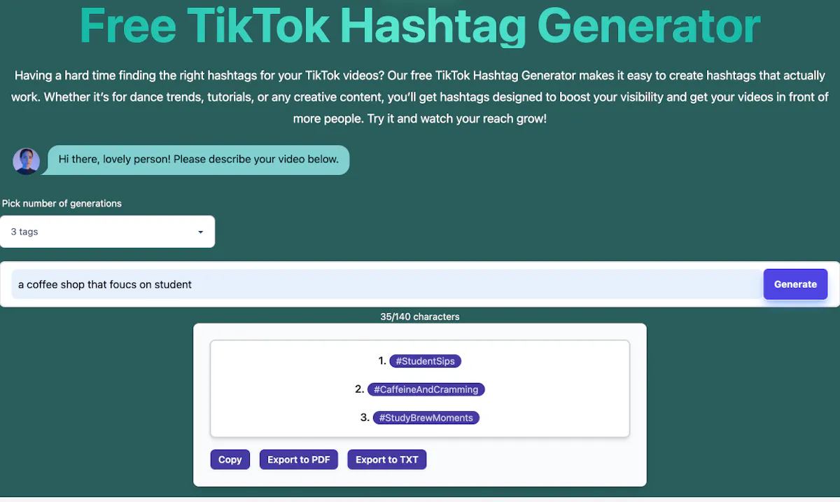 Free TikTok Hashtag Generator