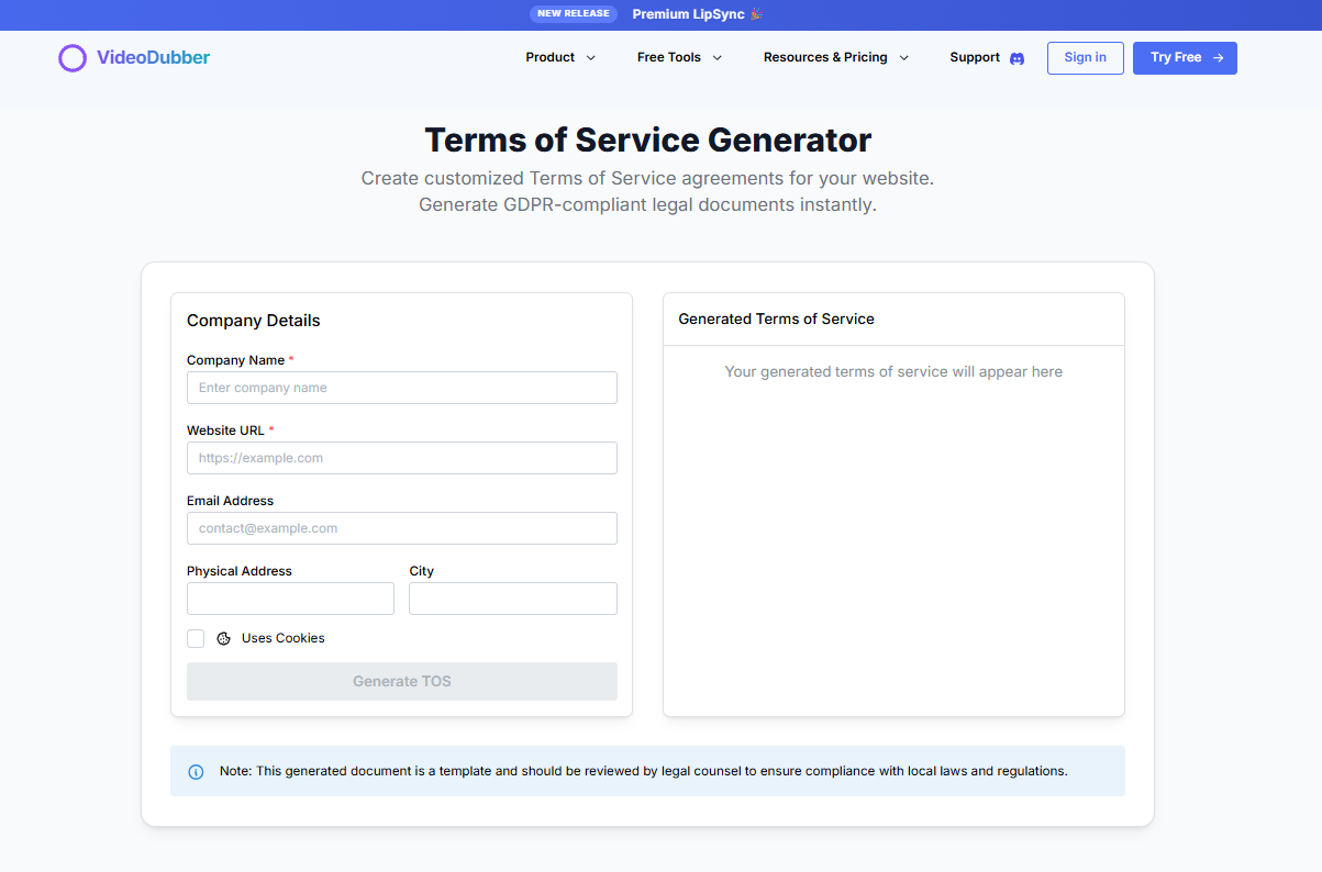 Mídia 2 de Termos de Gerador de Serviço - Gerador de modelo TOS gratuito |Legaldocspro