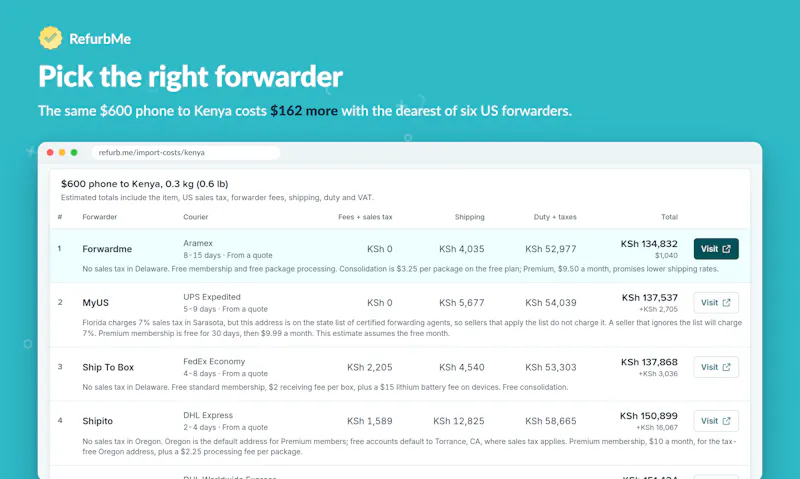 RefurbMe Import Costs screenshot 2