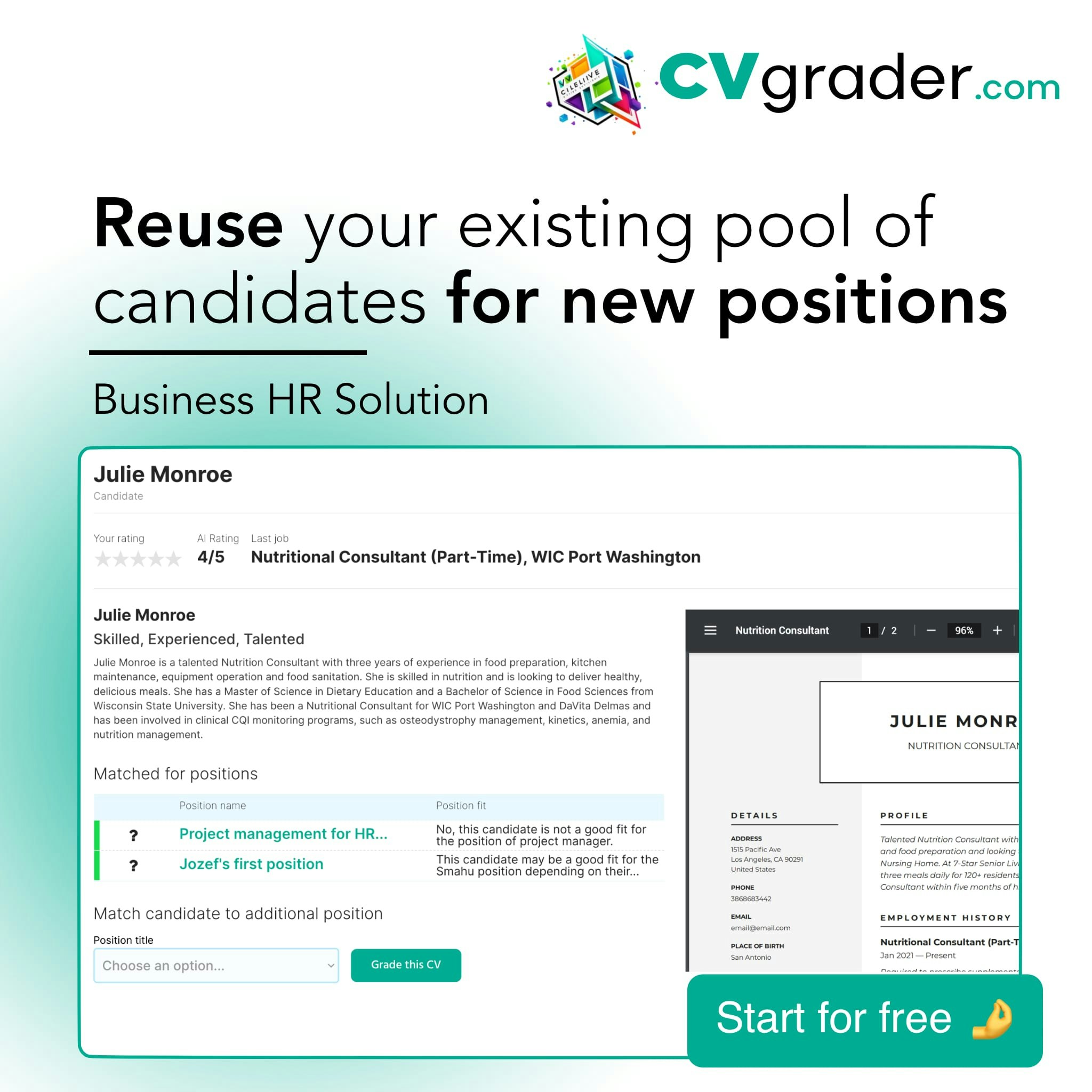 CVGrader.com - GPT AI CV ग्रेडिंग का उपयोग करके आप व्यवसाय के लिए प्रतिभा चयन मीडिया 4