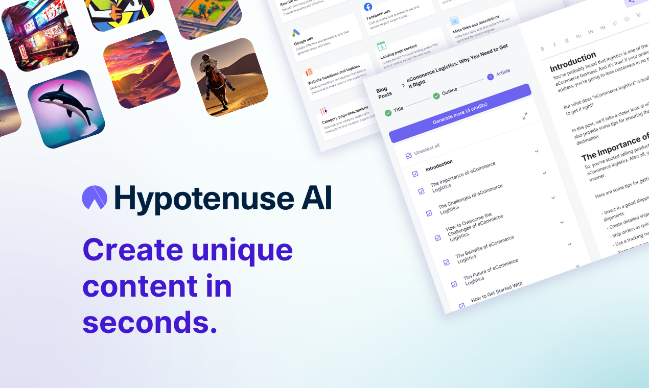 Hypotenuse AI - Create unique copywriting and visual content using AI media 1