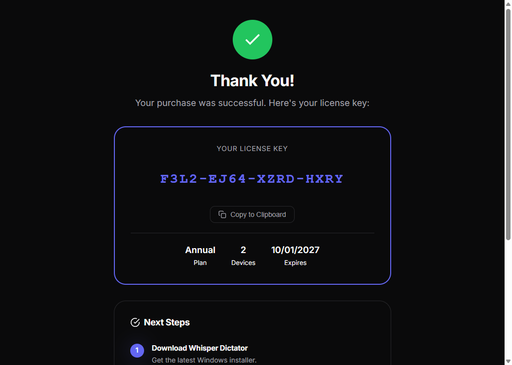 Whisper Dictator - Screenshot 3 showing product features and functionality
