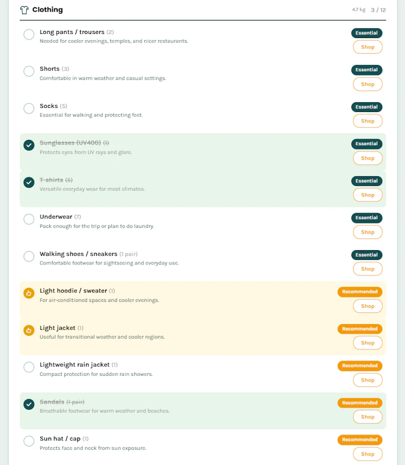 Packing List Generator for travelers screenshot 3