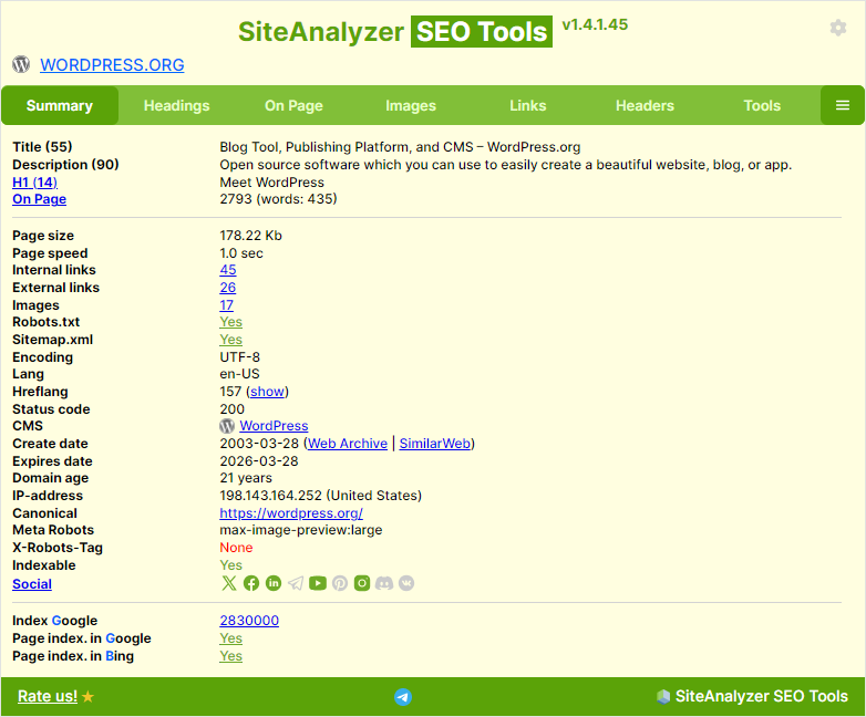 Siteanalyzer SEO Strumenti Chrome Extension media 2