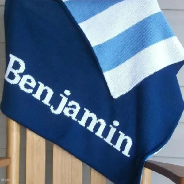 Personalized Knit Striped Baby Blanket