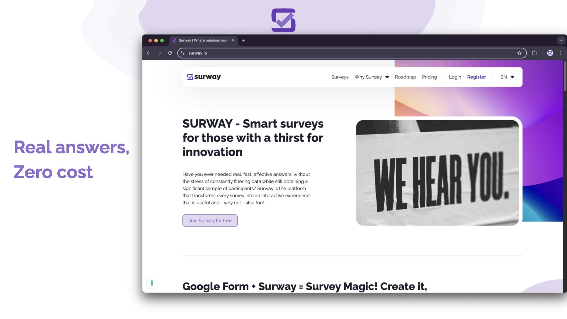 Surway.io - Donde se encuentran las opiniones: respuestas reales, costo cero media 1