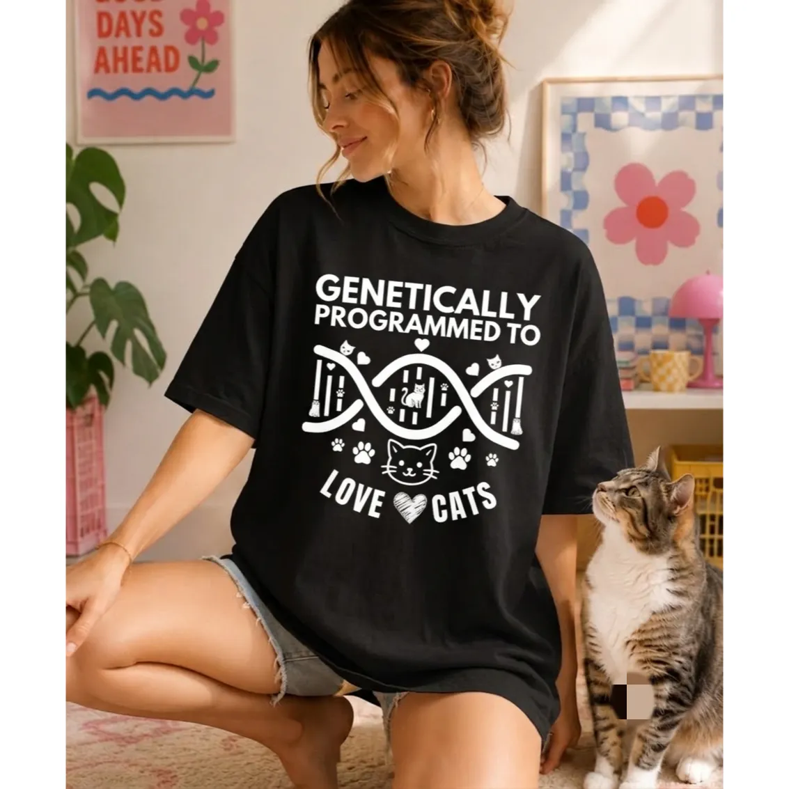 Genetically Programmed to Love Cats Tee のプロダクトバナー