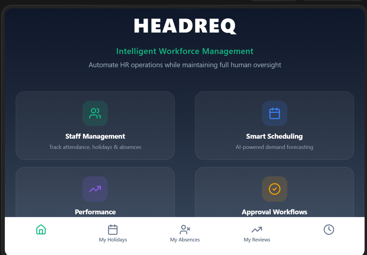 HEADREQ   Workforce Management Platform - Main product screenshot demonstrating key features and user interface