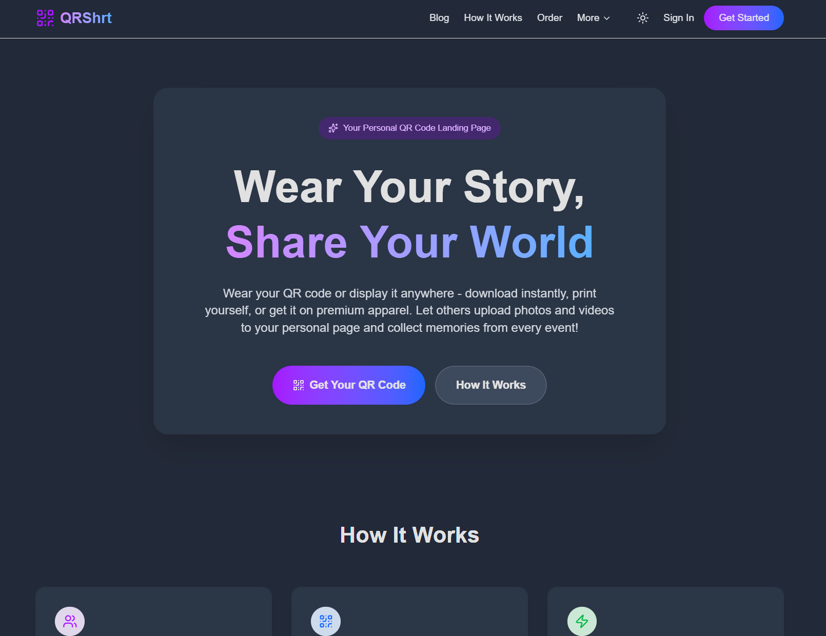 QRShrt - Main screenshot showing features and interface