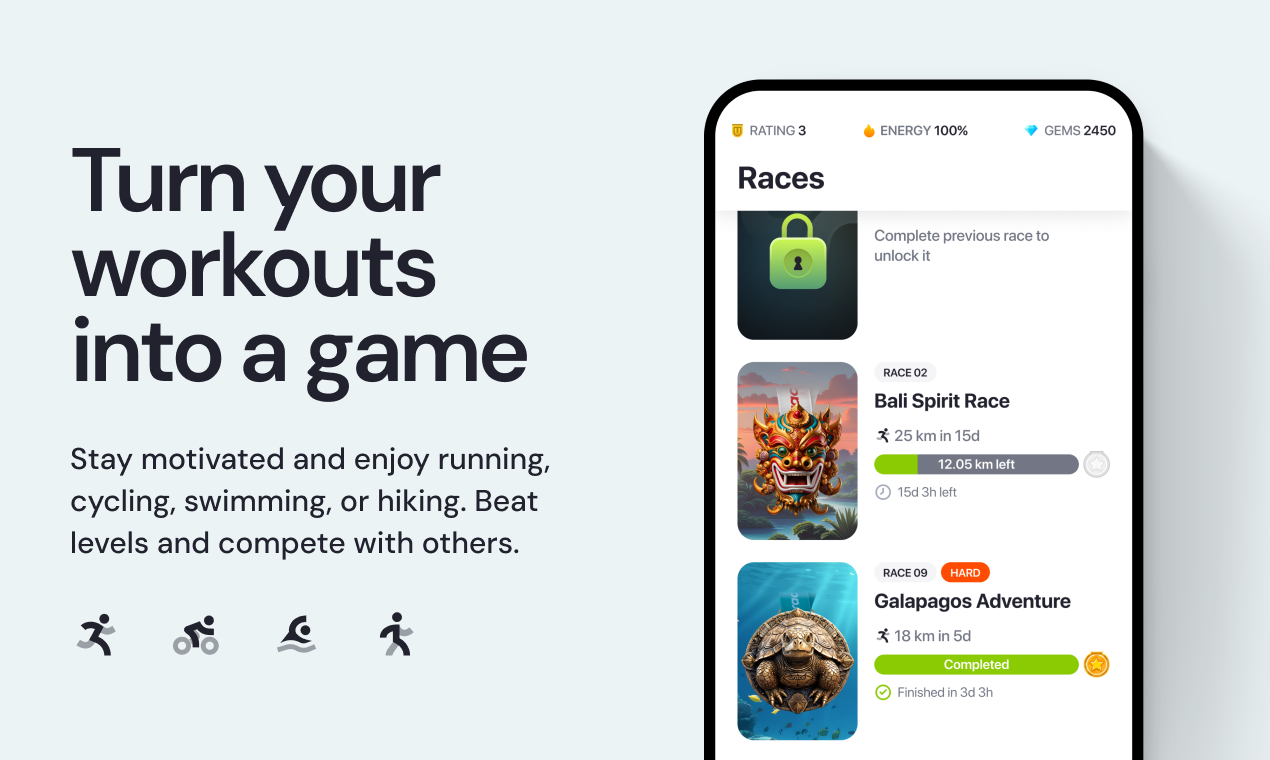 startuptile uRace: Gamified run/ride/swim/hike-Beat races & compete against athletes from around the world