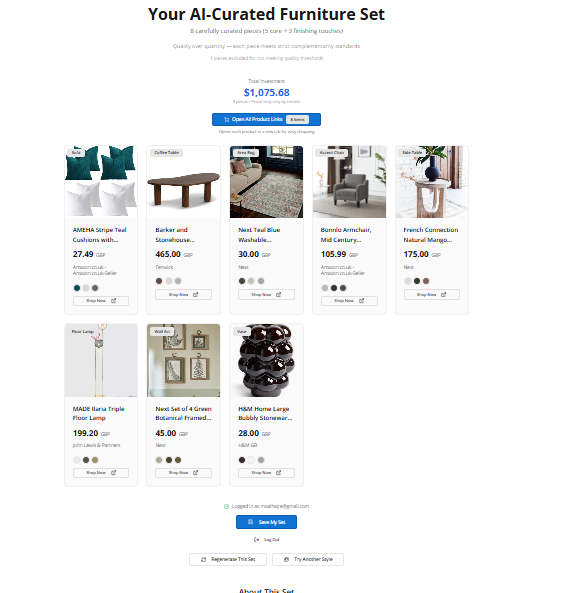 FurnMatch - Main product screenshot demonstrating key features and user interface