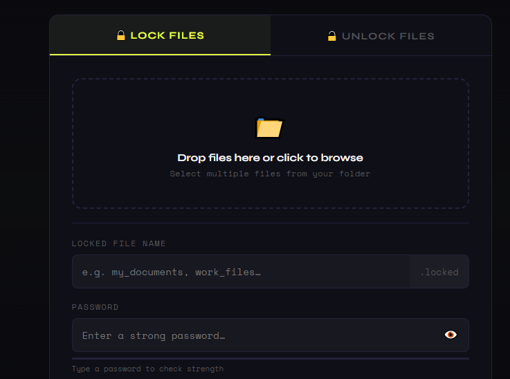 FolderLock — Password Protect Your Files - Main product screenshot demonstrating key features and user interface