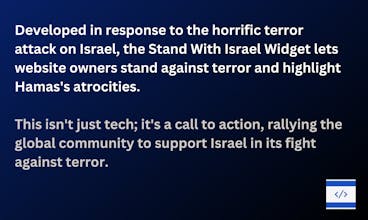 Instalação fácil do widget, exibindo informações úteis, meios de doação e atualizações de notícias em tempo real sobre Israel.