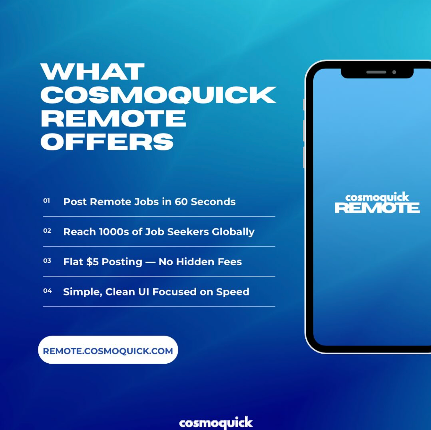 Cosmoqickick Remote - Postare posti di lavoro remoti in pochi secondi. media 1
