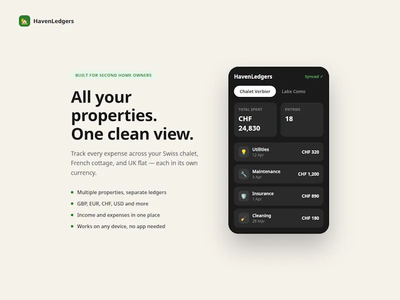 HavenLedgers • Second Home Tracker screenshot 1