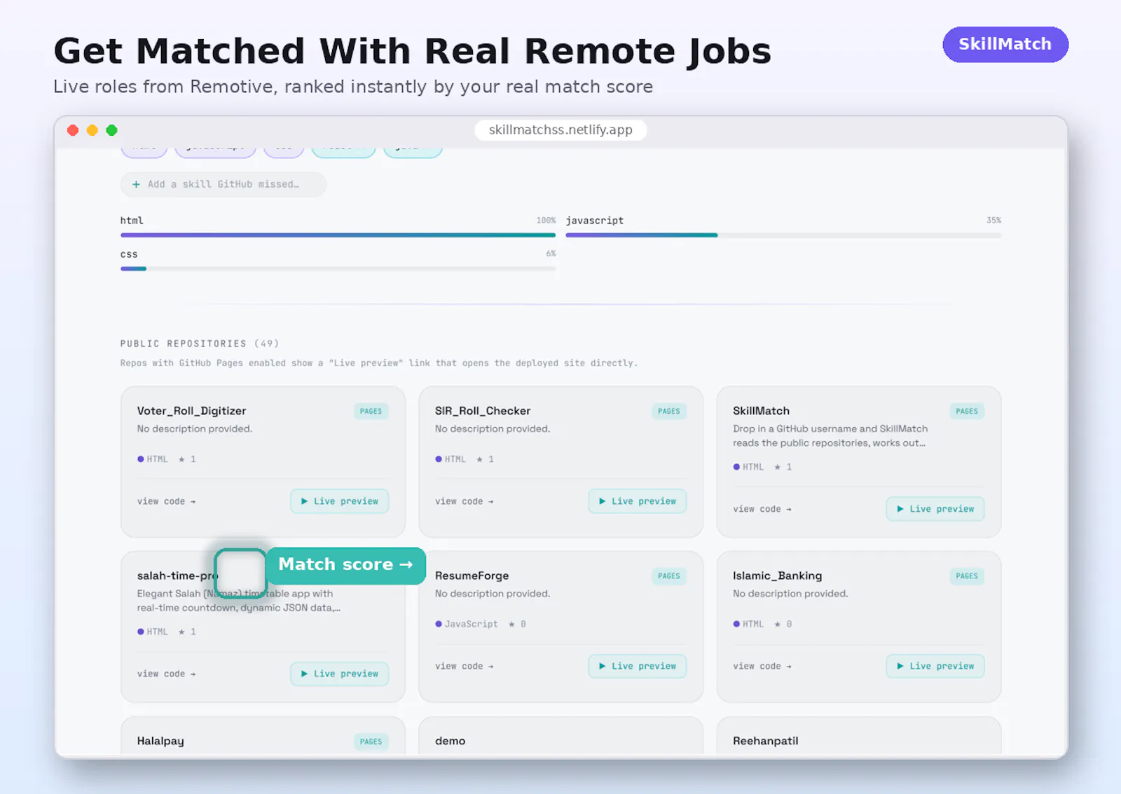 SkillMatch — Find Jobs From Your GitHub screenshot 5