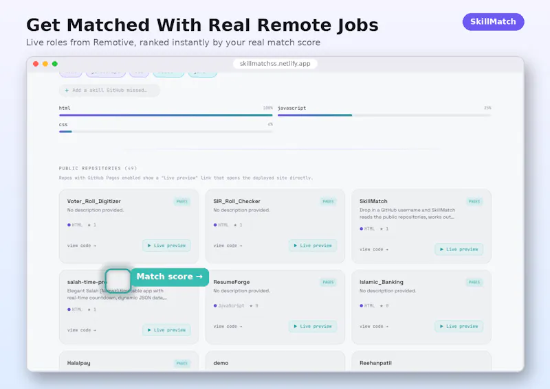 SkillMatch — Find Jobs From Your GitHub screenshot 5