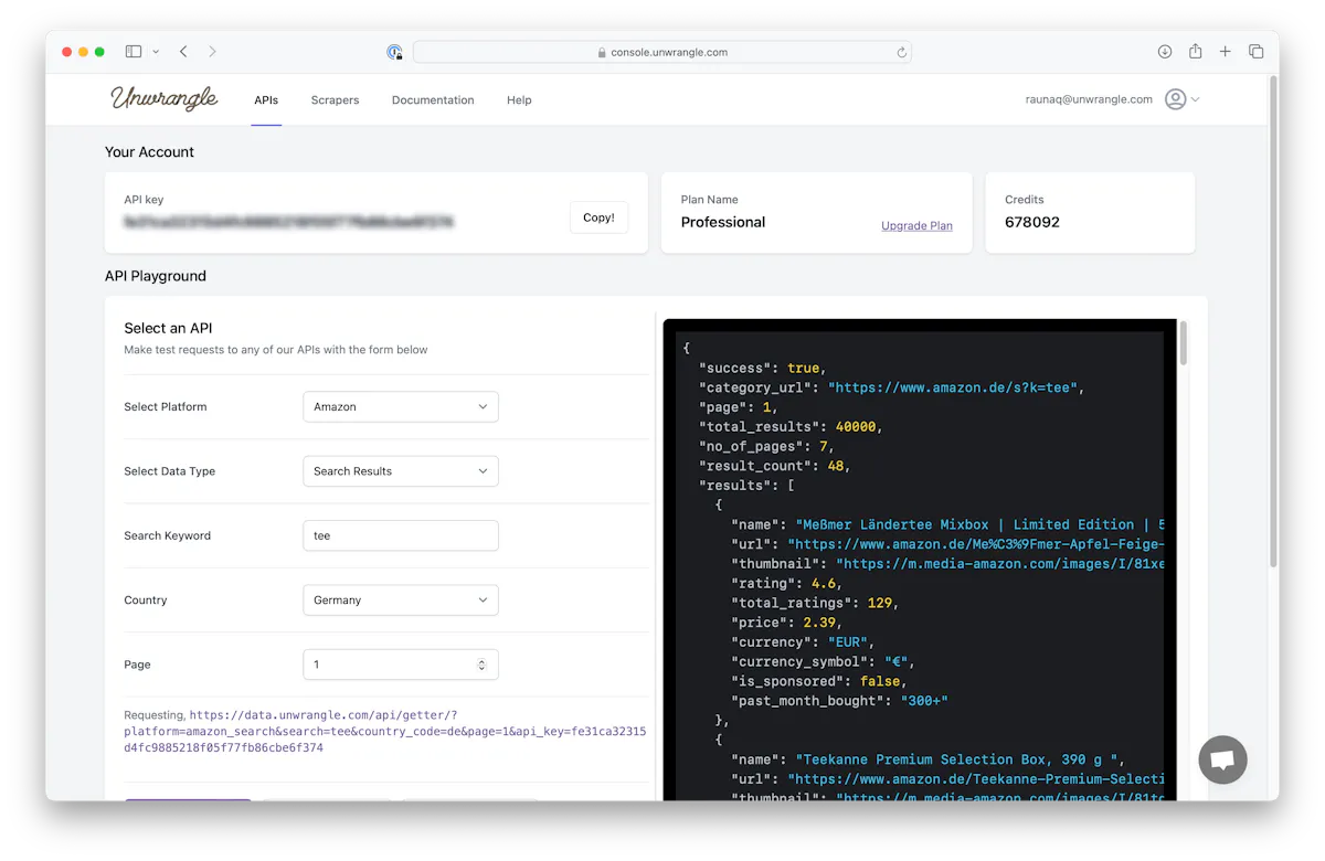 Amazon Data APIs by Unwrangle