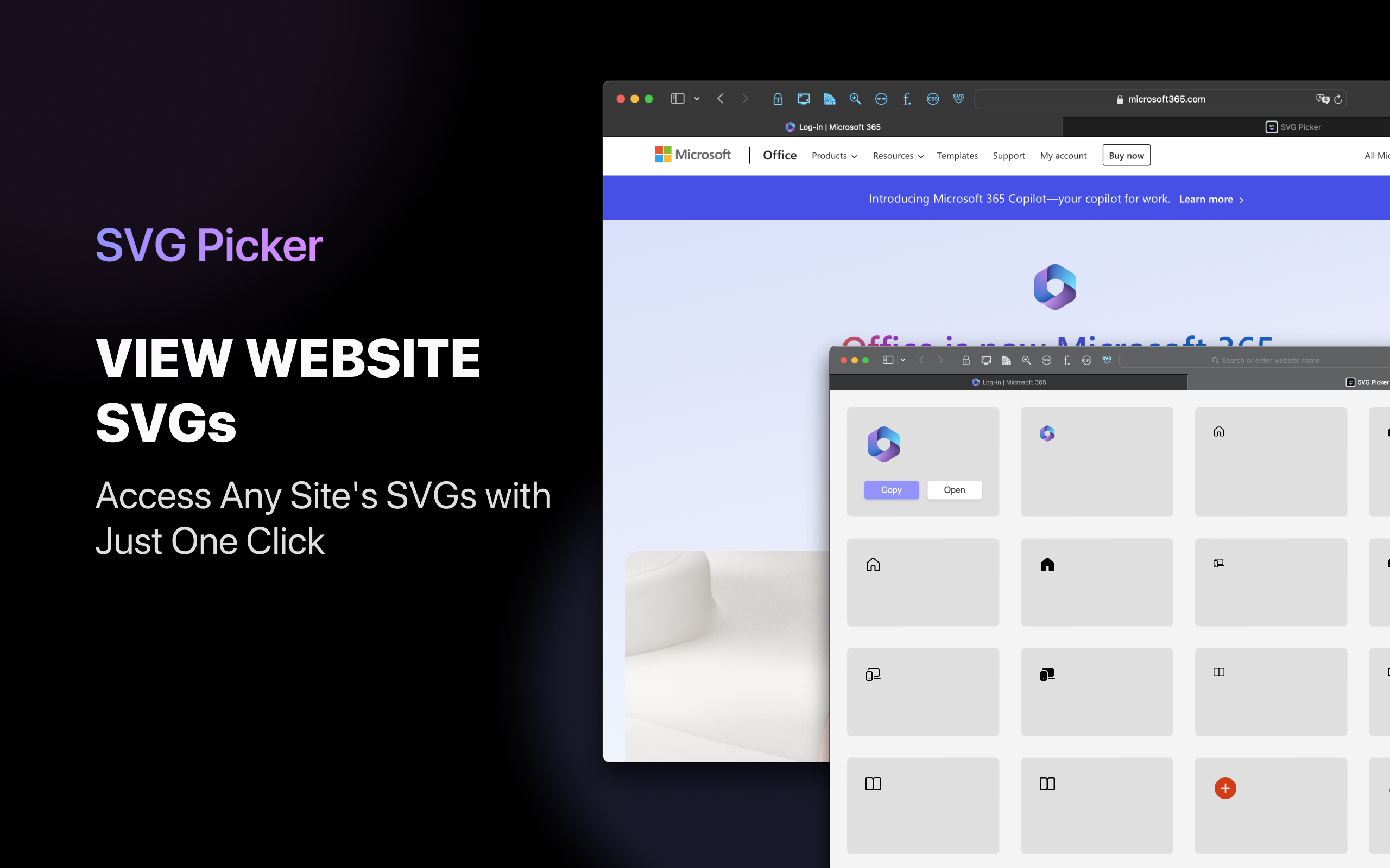 Mídia 2 de SVG Picker para Safari - Veja e copie SVGs sem esforço em ferramentas de design como figma