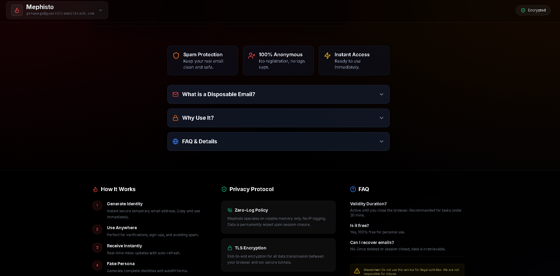 Mephisto Temp Mail - Screenshot 2 showing product features and functionality