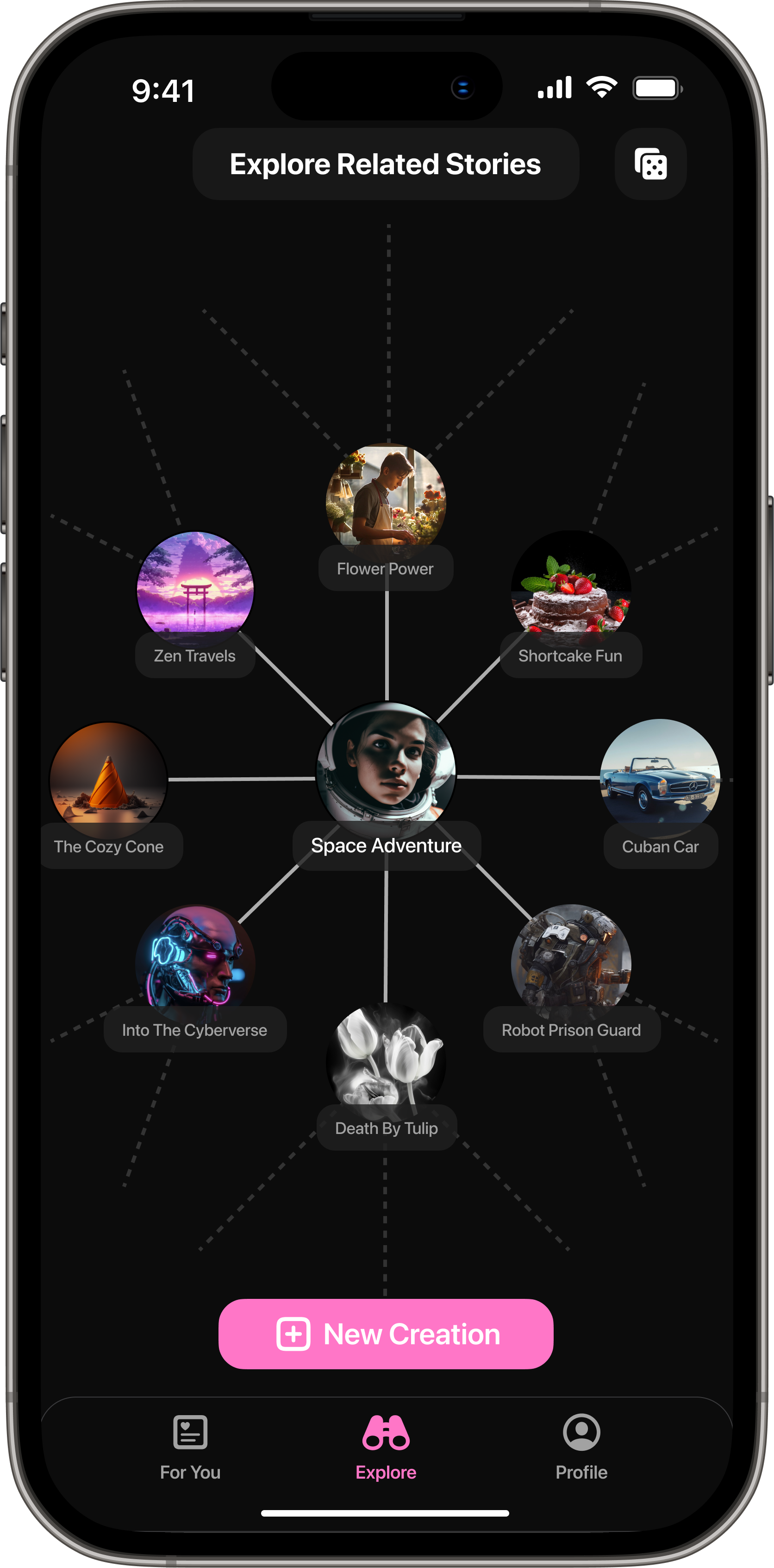 Média Fiction - AI Médias sociaux - La première application de médias sociaux avec un contenu personnalisé a fait de l'IA 6