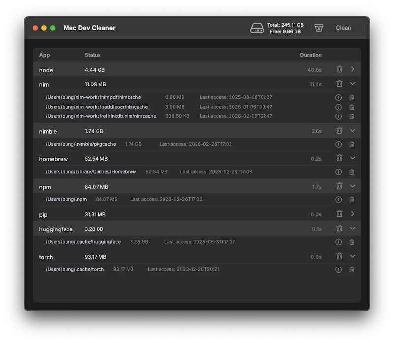 DevCleaner screenshot 2