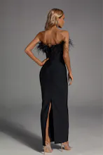 Naomi Black Feather Tassel Maxi Dress gallery image