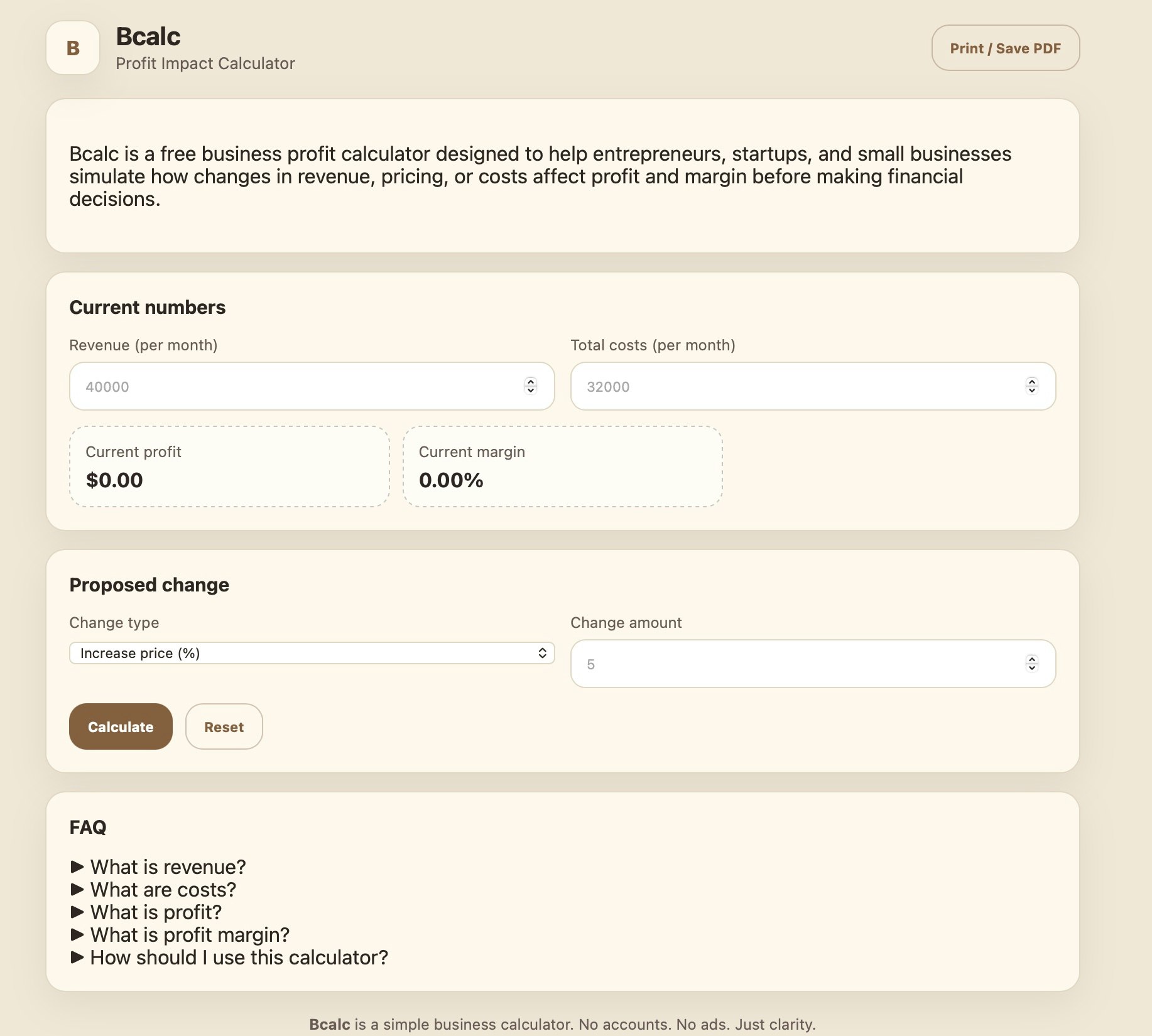 Bcalc — Profit Impact Calculator - Screenshot 2 showing product features and functionality