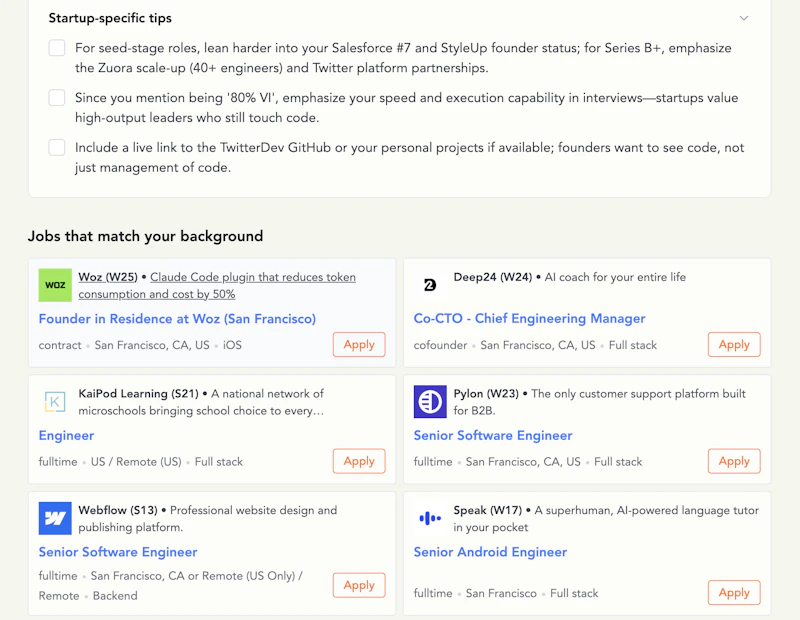 Resume feedback for startups, from YC screenshot 3
