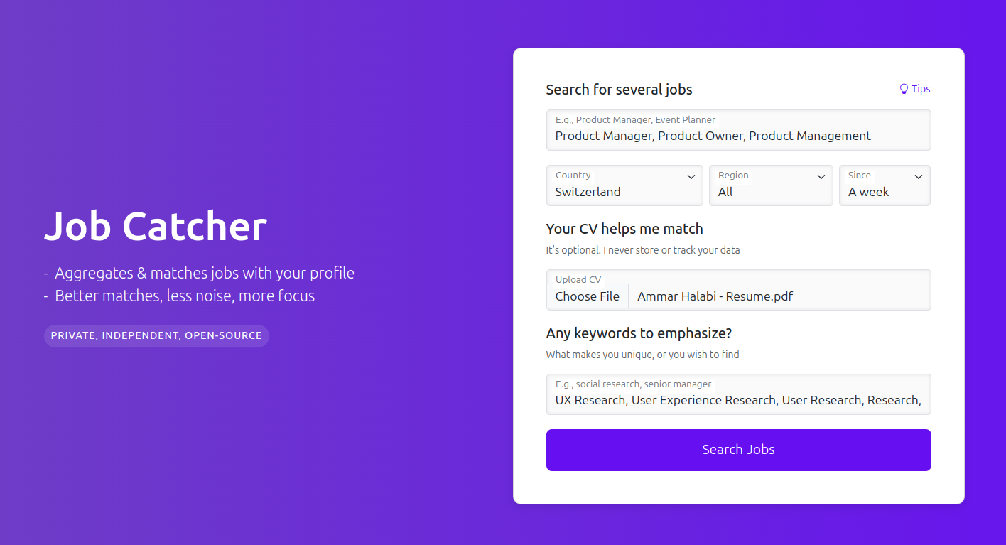 Catcher di lavoro - Ricerca di lavoro più intelligente (gratuita e open source) media 1