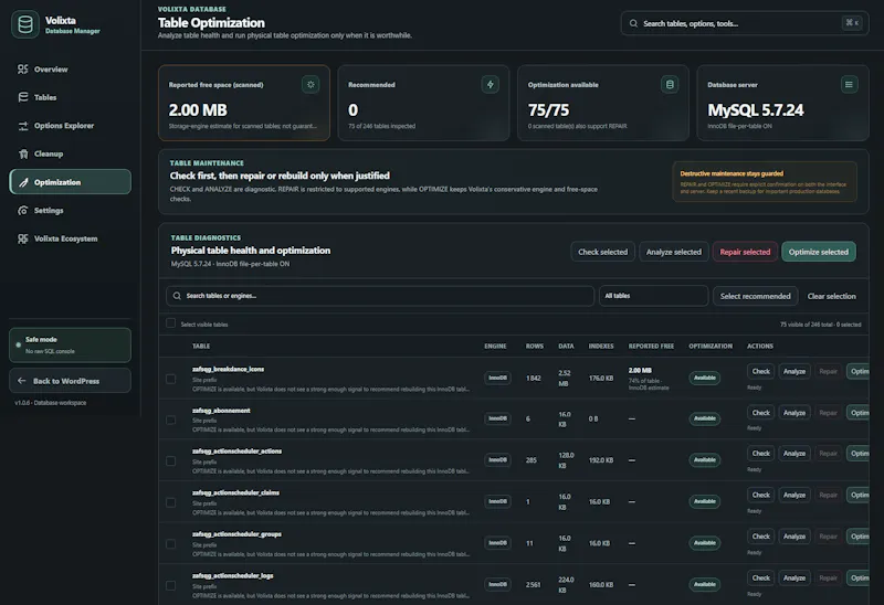 VOLIXTA Database Manager for WordPress screenshot 6