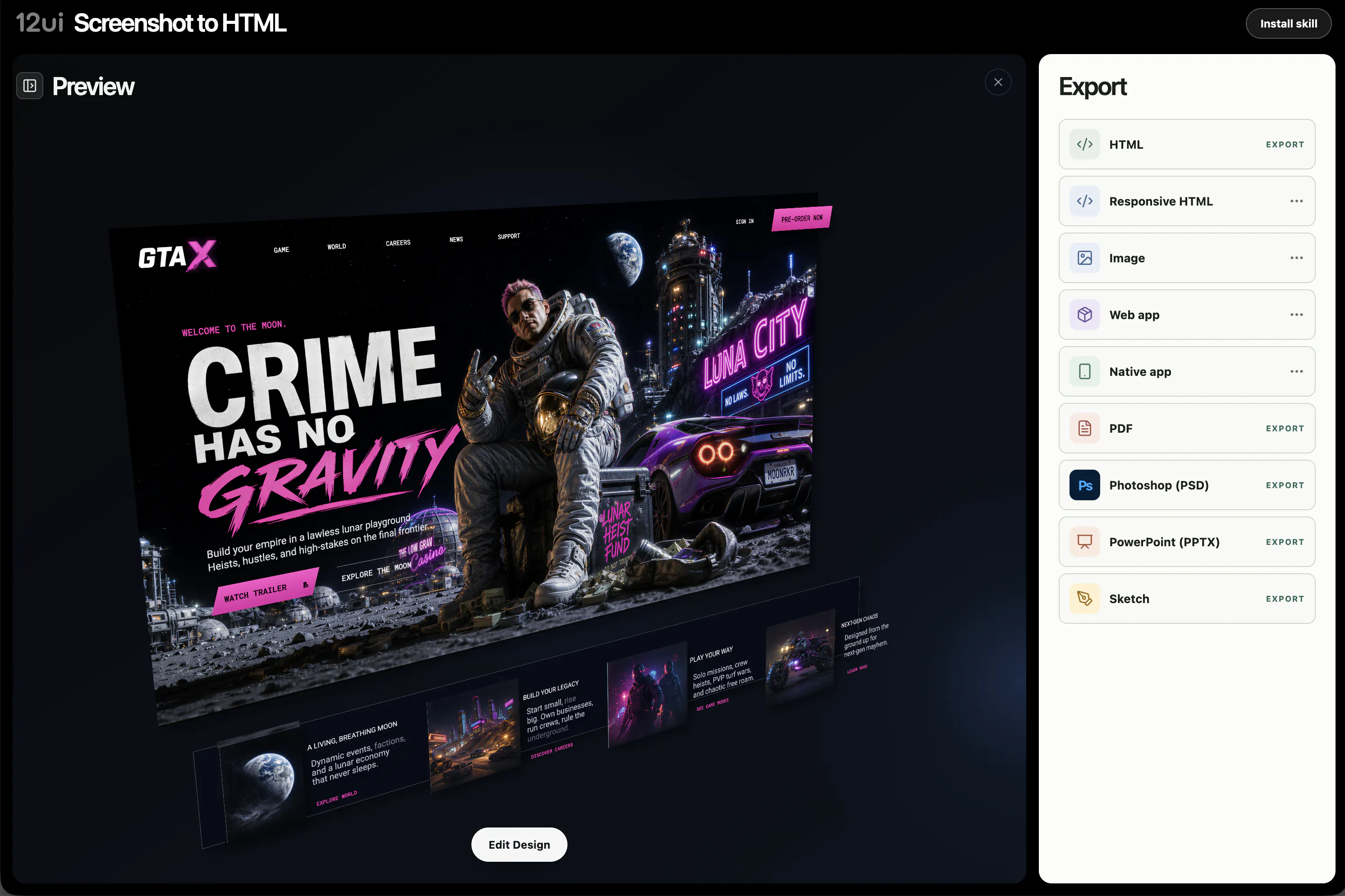 Screenshot to responsive HTML (and more) gallery image