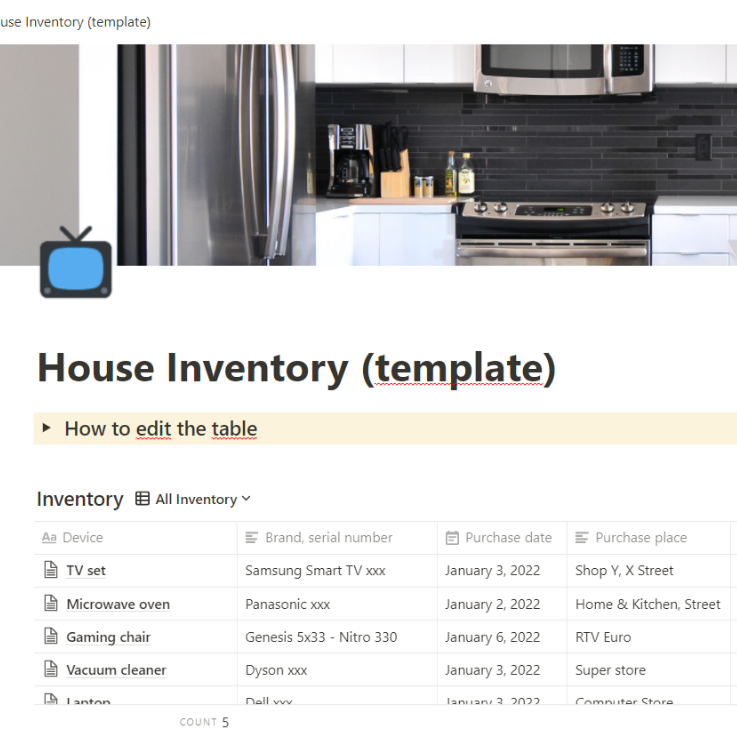 House Inventory Notion Template