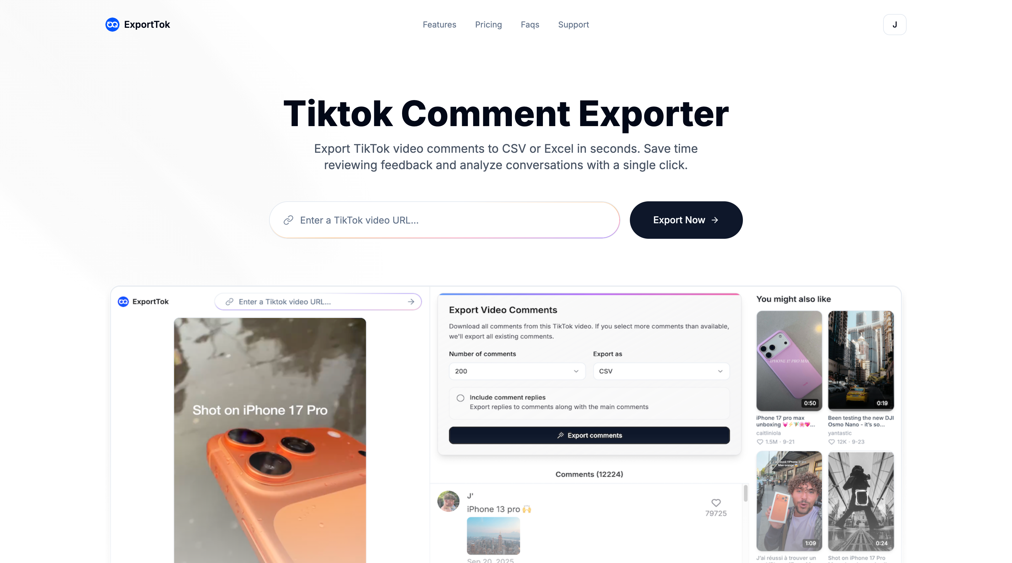ExportTok - Main product screenshot demonstrating key features and user interface