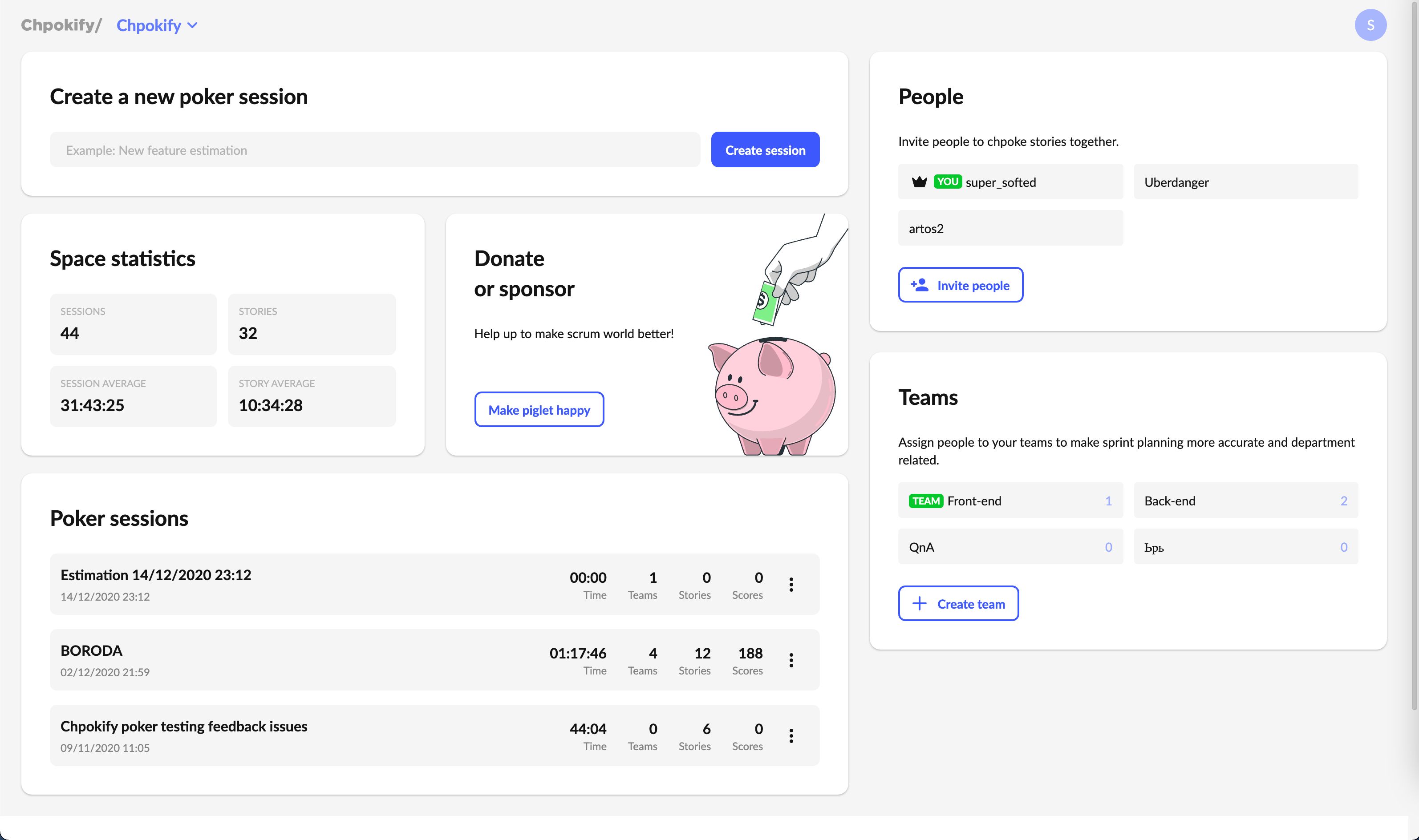 Chpokify Scrum poker online for planning sprint's agile team