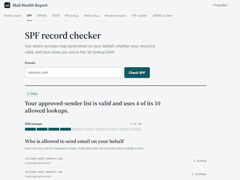 Mail Health Report screenshot 2