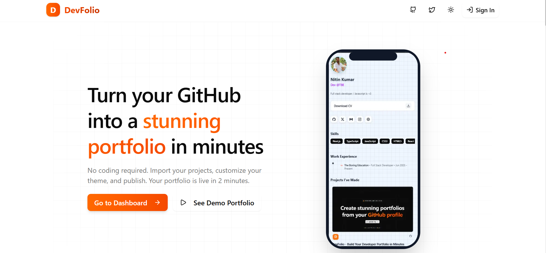 DevFolio - Main product screenshot demonstrating key features and user interface