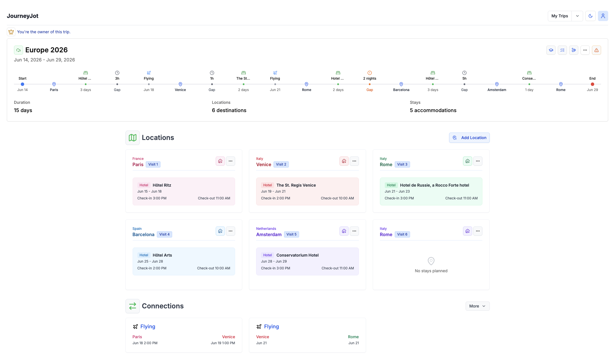 JourneyJot - Plan Your Perfect Trip - Main product screenshot demonstrating key features and user interface