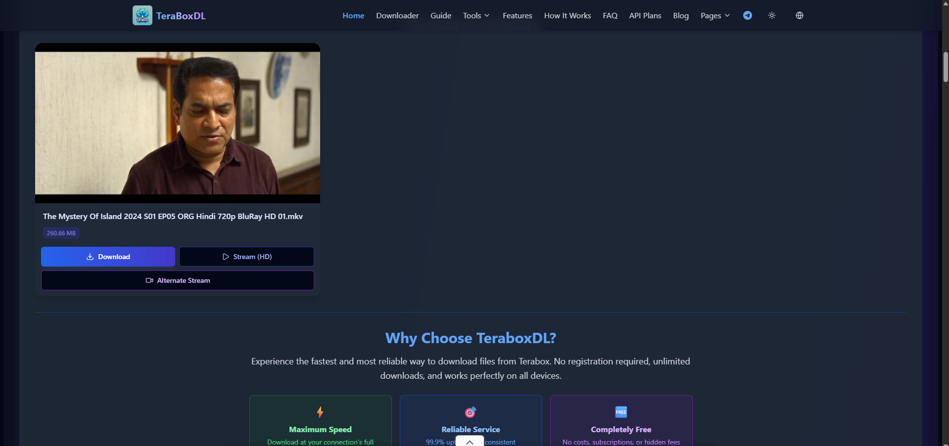 Terabox Downloader - Main screenshot showing features and interface