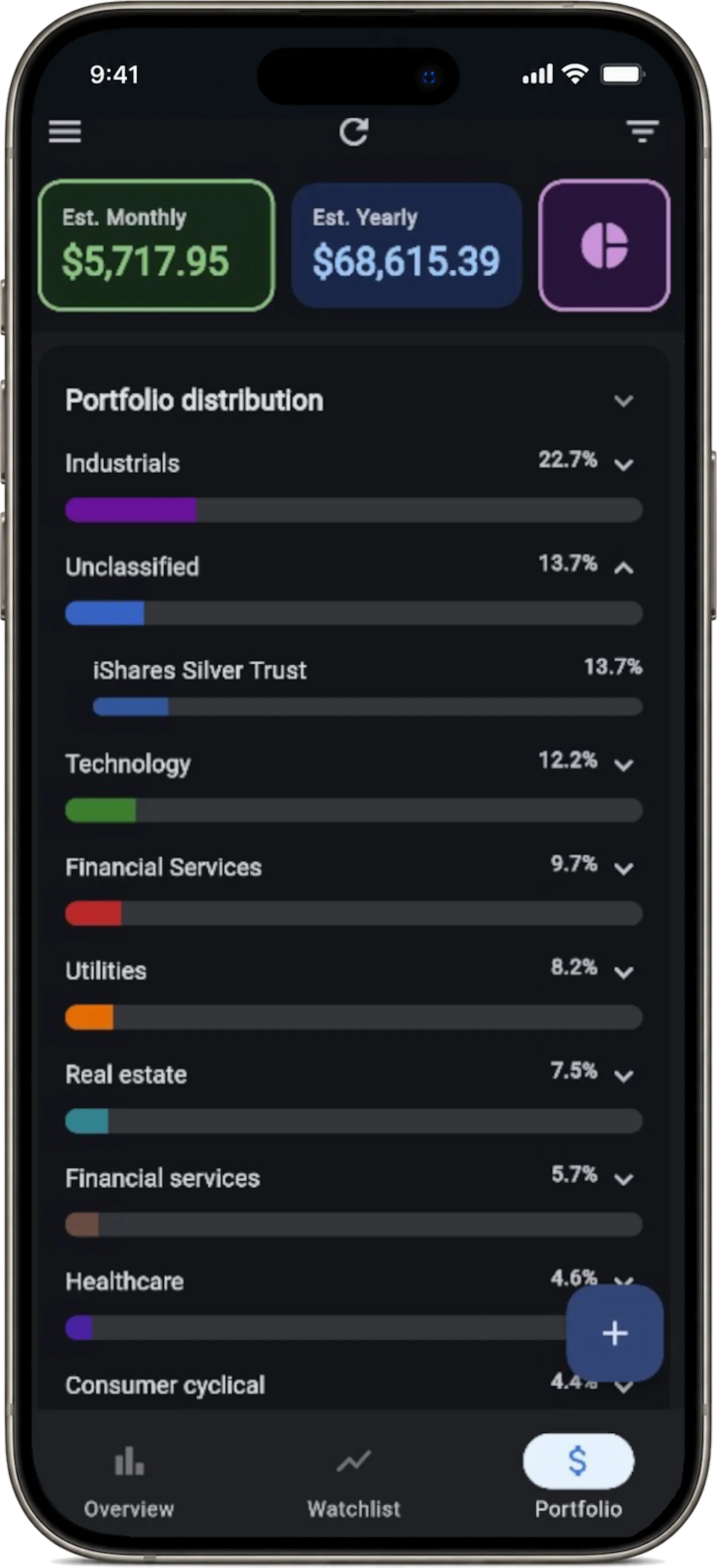 Arcadia – portfolio and dividends screenshot 5