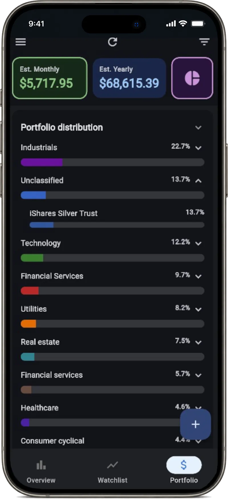 Arcadia – portfolio and dividends screenshot 5